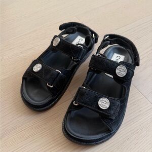 Chanel Black Velvet Dad Sandal Size 6